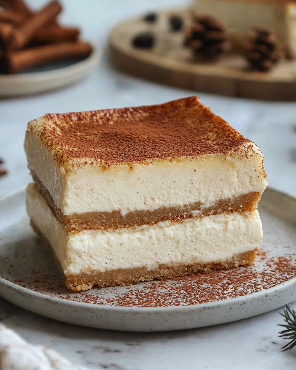 Delicious churro cheesecake with creamy filling and cinnamon-sugar layers, served on a plate.