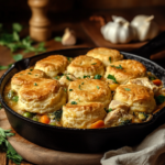 Homemade chicken cobbler recipe with golden biscuit topping