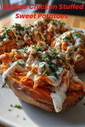 Buffalo Chicken Stuffed Sweet Potatoes with Ranch