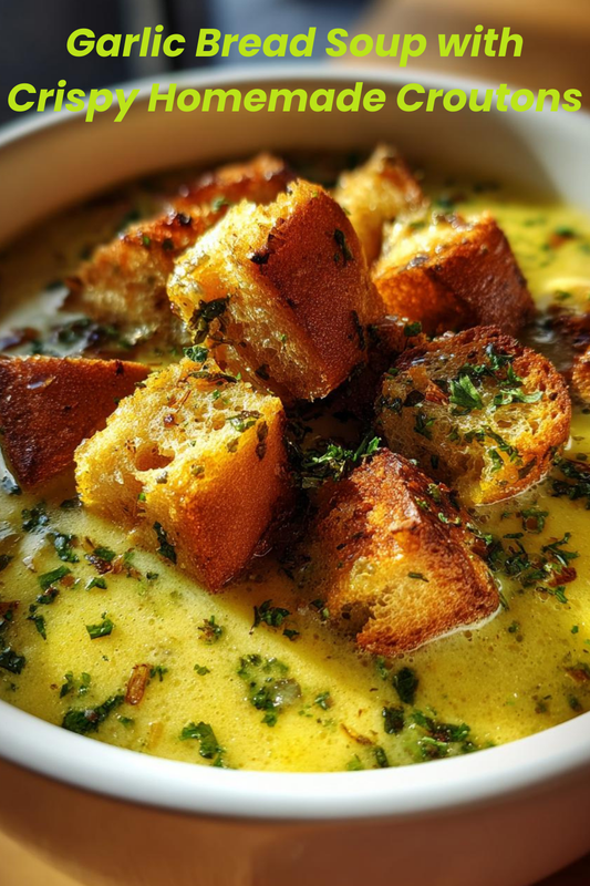 CREAMY GARLIC BREAD SOUP WITH HOMEMADE CROUTONS