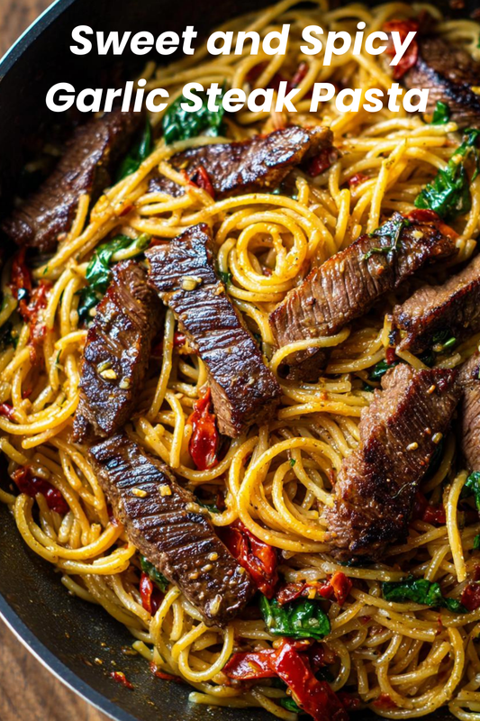 Sweet and Spicy Garlic Steak Pasta