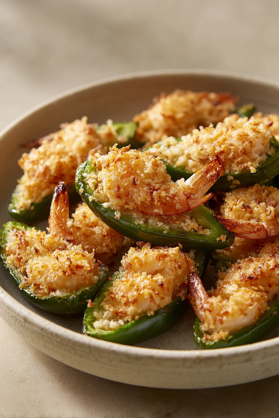Close-up of air fryer shrimp jalapeno poppers with a clean background