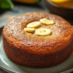 Close-up of a banana cake with a golden crust, no oven required