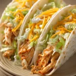 Close-up of Buffalo Chicken Tacos with vibrant toppings and a clean background.