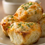 Close-up of golden cheese stuffed bread bites with a warm, appetizing glow.