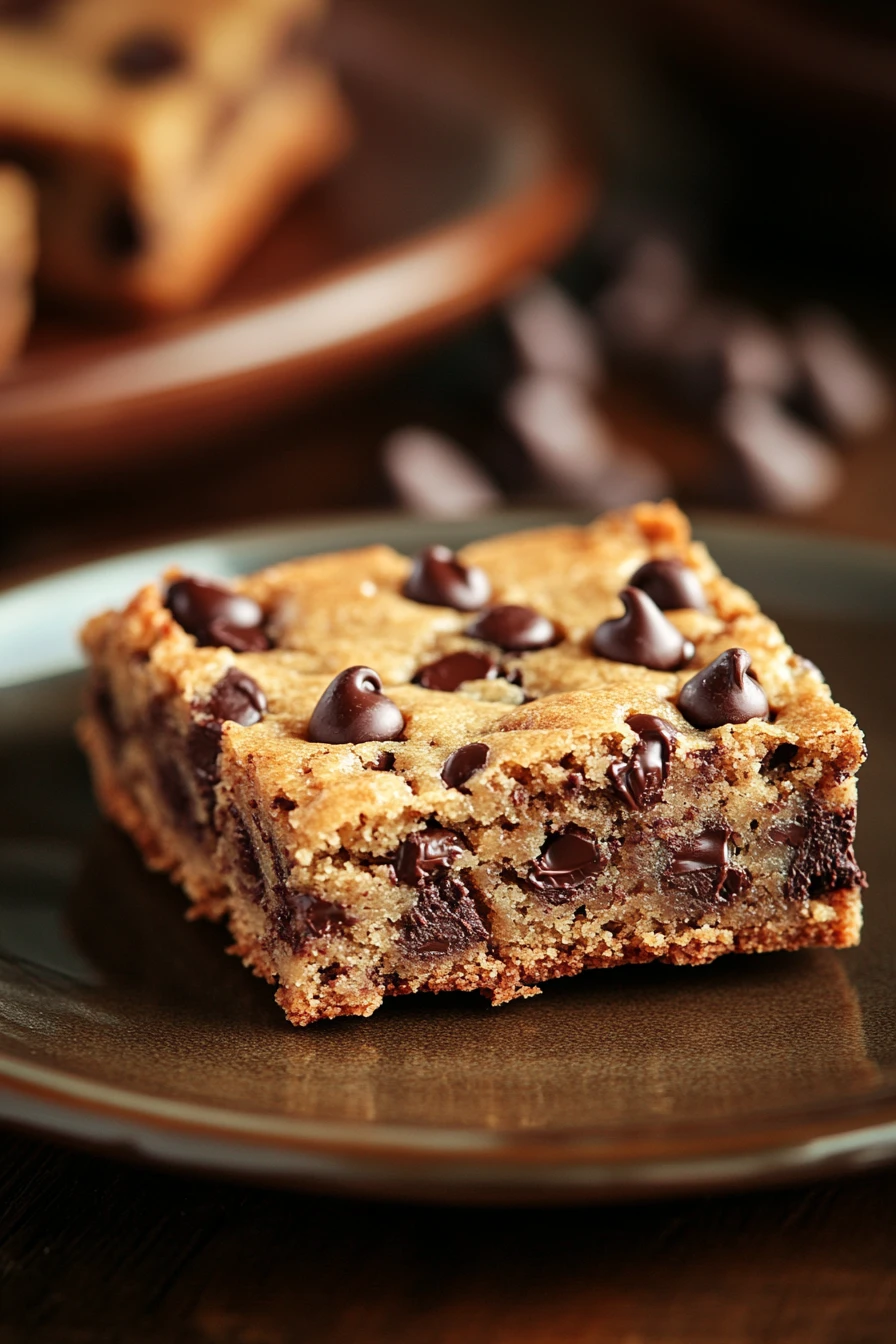 Close-up of chocolate chip cookie bars on a party display with a clean background