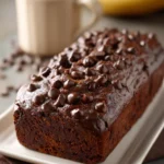Close-up of Chocolate Espresso Banana Bread with rich textures and a clean background.