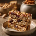 Close-up of Date Almond Oat Bars with a clean background, showcasing textures and natural lighting.