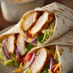Close-up of chicken breast wraps with fresh vegetables and a clean background
