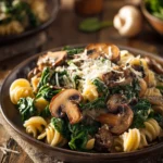 Close-up of Garlic Mushroom Chicken with a warm, inviting glow and minimal background.