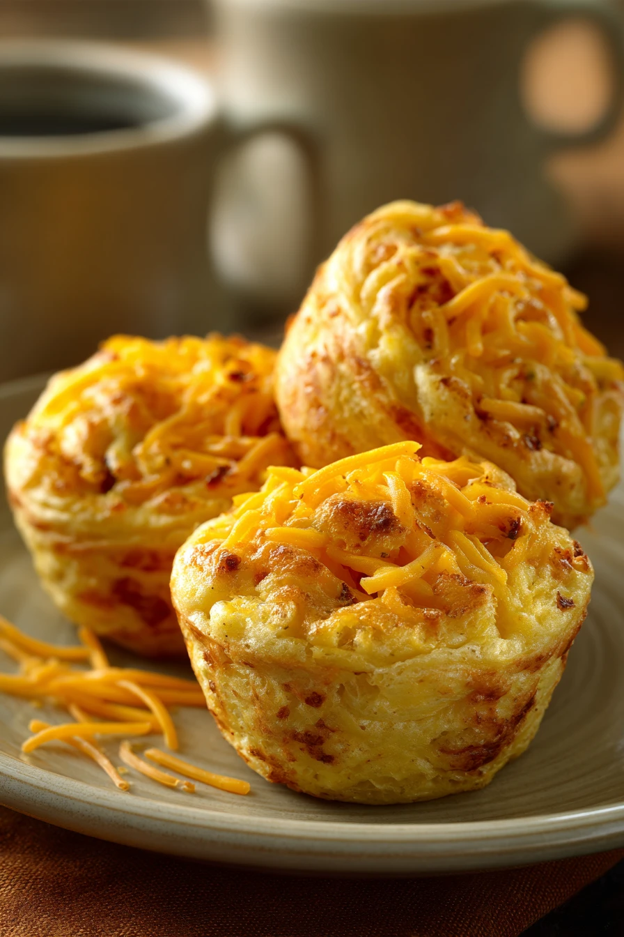 Close-up of golden brown pancake poppers on a white plate, perfect for an easy breakfast.