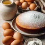 Close-up of a freshly baked vanilla cake with a smooth, creamy texture and golden crust.