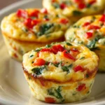 Close-up of fluffy breakfast egg muffins with golden tops and minimal background.