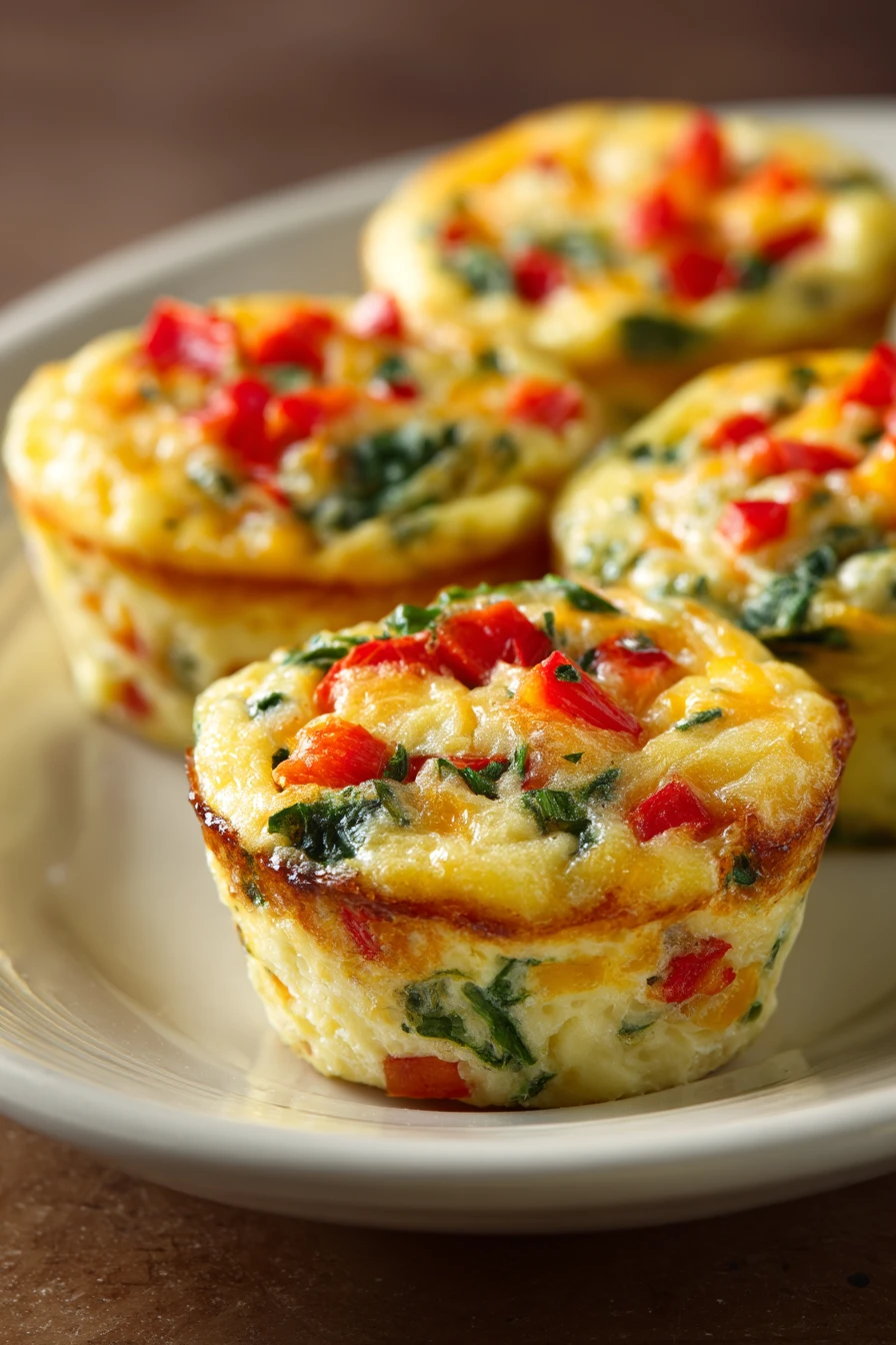 Close-up of fluffy breakfast egg muffins with golden tops and minimal background.