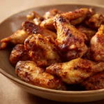 Close-up of golden-brown freezer chicken wings with a crispy texture