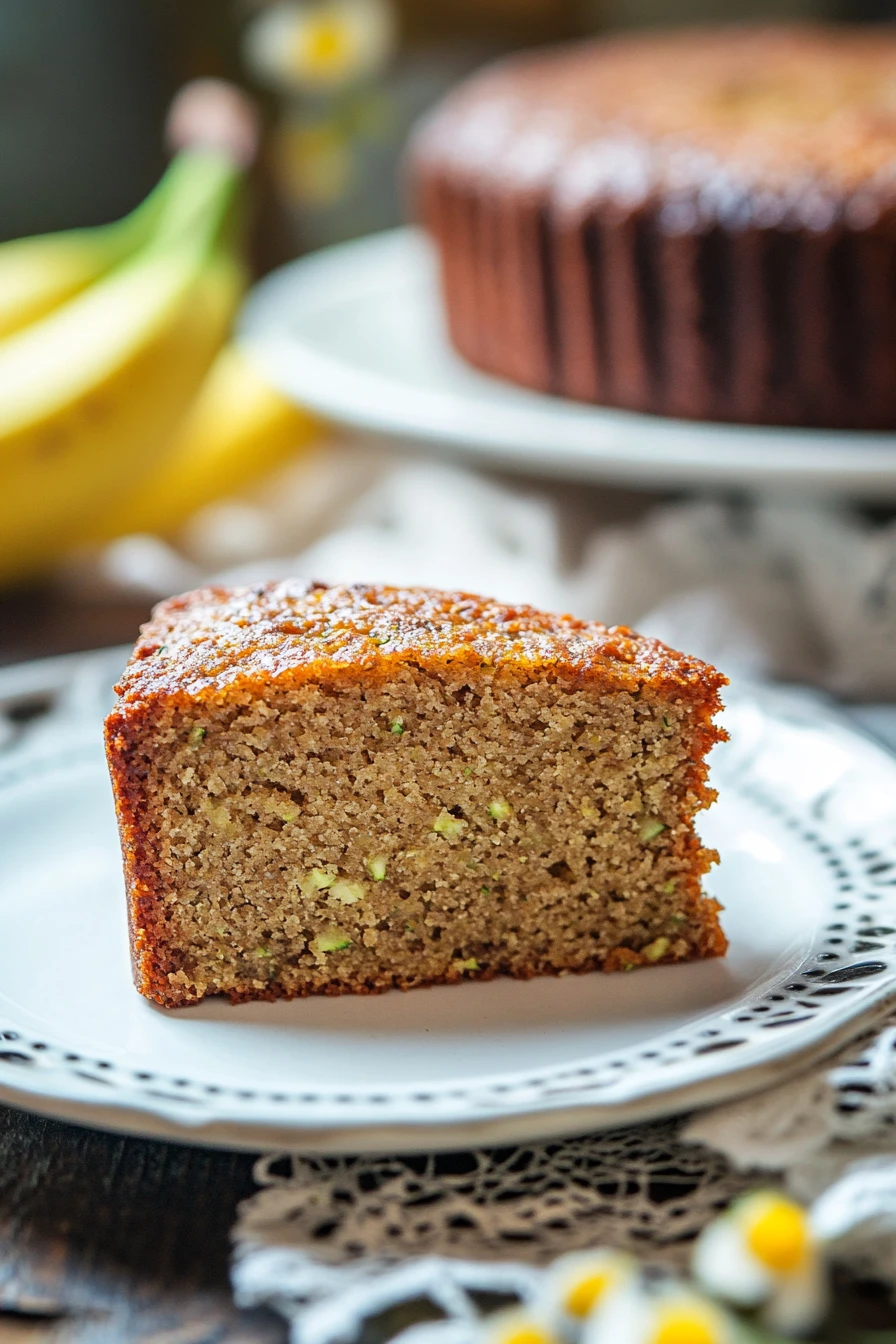 Close-up of a gluten free banana zucchini cake with a clean background
