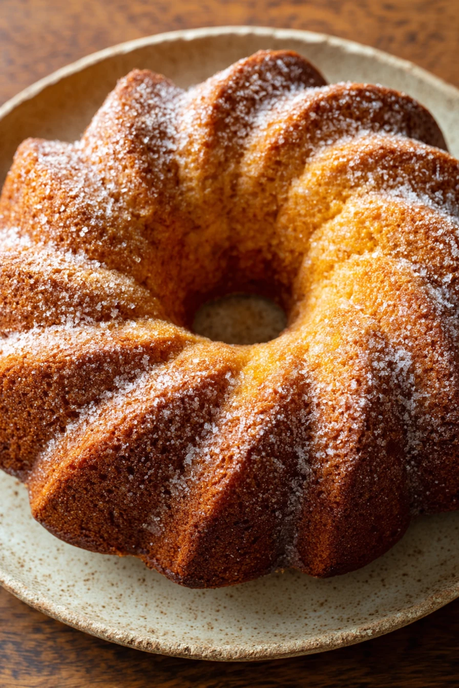 Close-up of a greek yogurt lemon coffee cake with a light, airy texture and a hint of lemon zest.