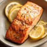 Close-up of lemon air fryer salmon with bright natural lighting