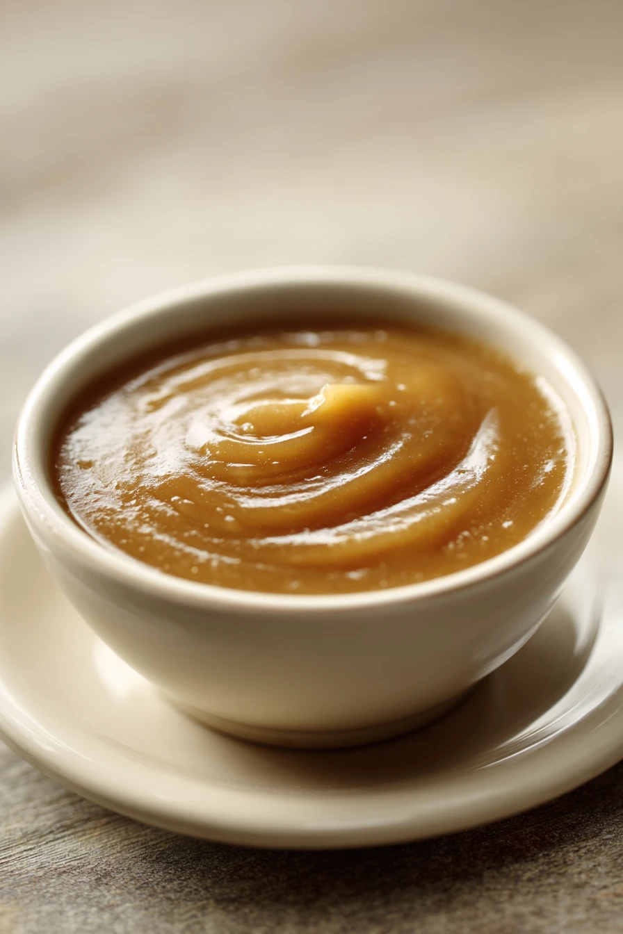 Close-up of chicken with creamy low calorie gravy on a white plate