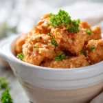 Close-up of low calorie chicken nugget dip with creamy sauce on a clean background