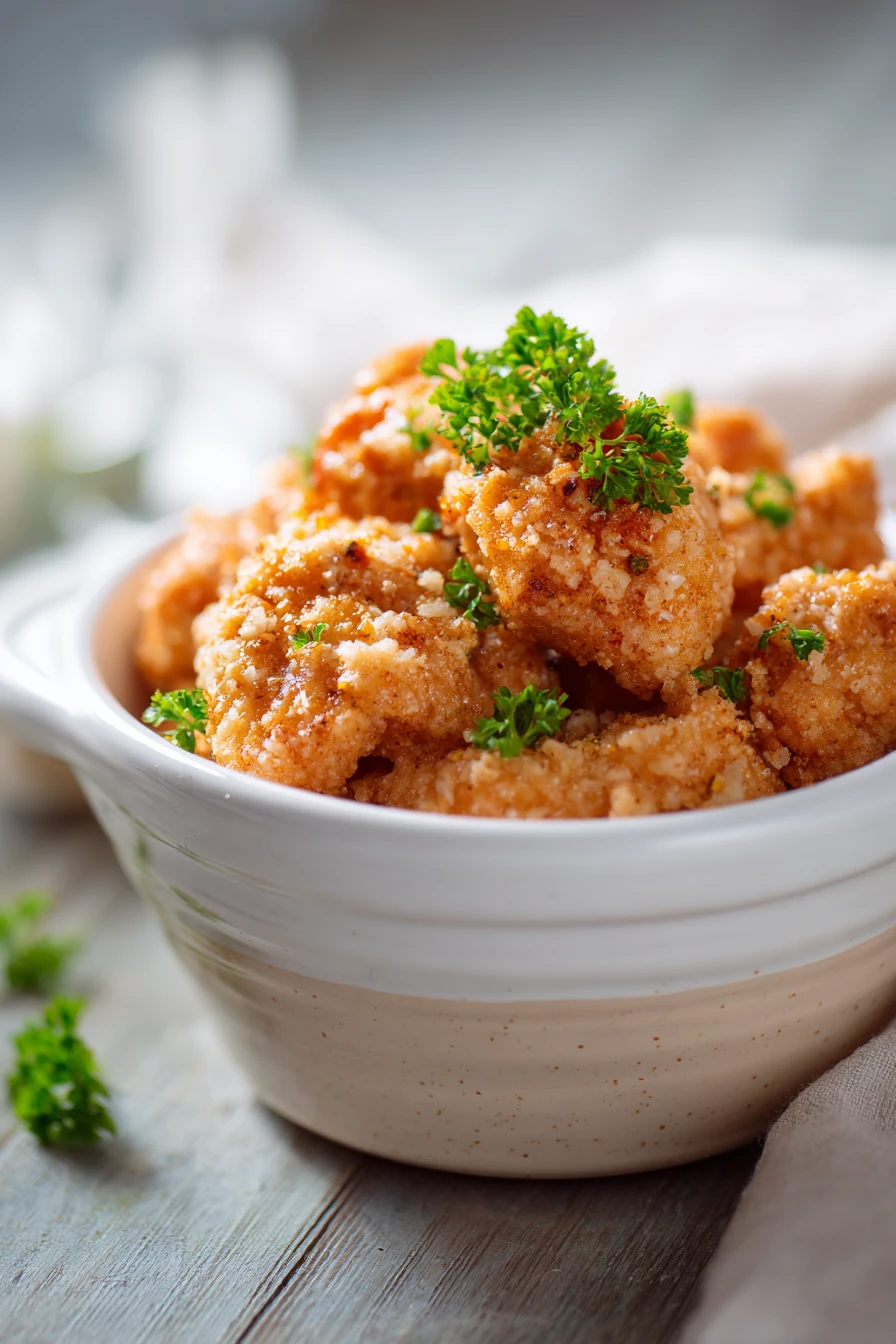 Close-up of low calorie chicken nugget dip with creamy sauce on a clean background