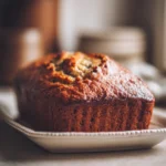 Close-up of moist banana bread with a golden crust on a clean background