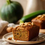 Close-up of oat flour pumpkin zucchini bread with a clean background