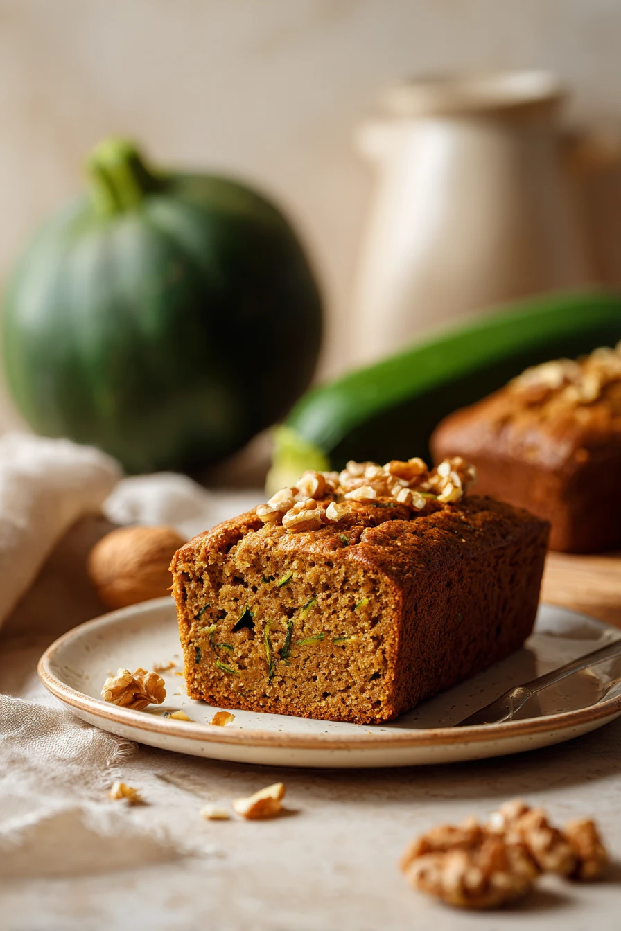 Close-up of oat flour pumpkin zucchini bread with a clean background