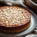 Close-up of oatmeal greek yogurt breakfast cake with a golden crust and soft texture