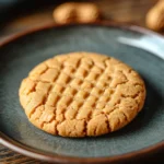 Close-up of a peanut butter cookie with a golden brown texture on a clean white background.