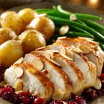 Close-up of a turkey breast dinner with side dishes, ideal for holiday meals.