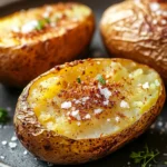 Close-up of a golden baked potato cooked in an air fryer with a clean background