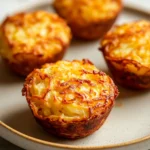 Close-up of air fryer potato latke muffins with crispy edges and golden brown texture