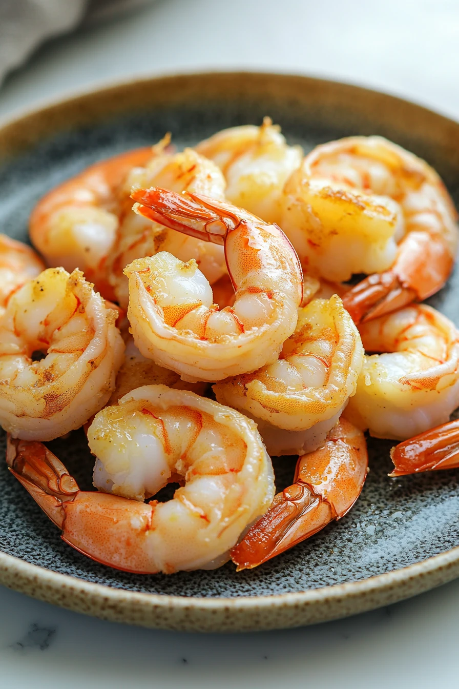 Close-up of air fryer shrimp on a white plate with a clean background