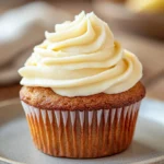 Close-up of banana muffins with icing on a clean background, showcasing appetizing textures.