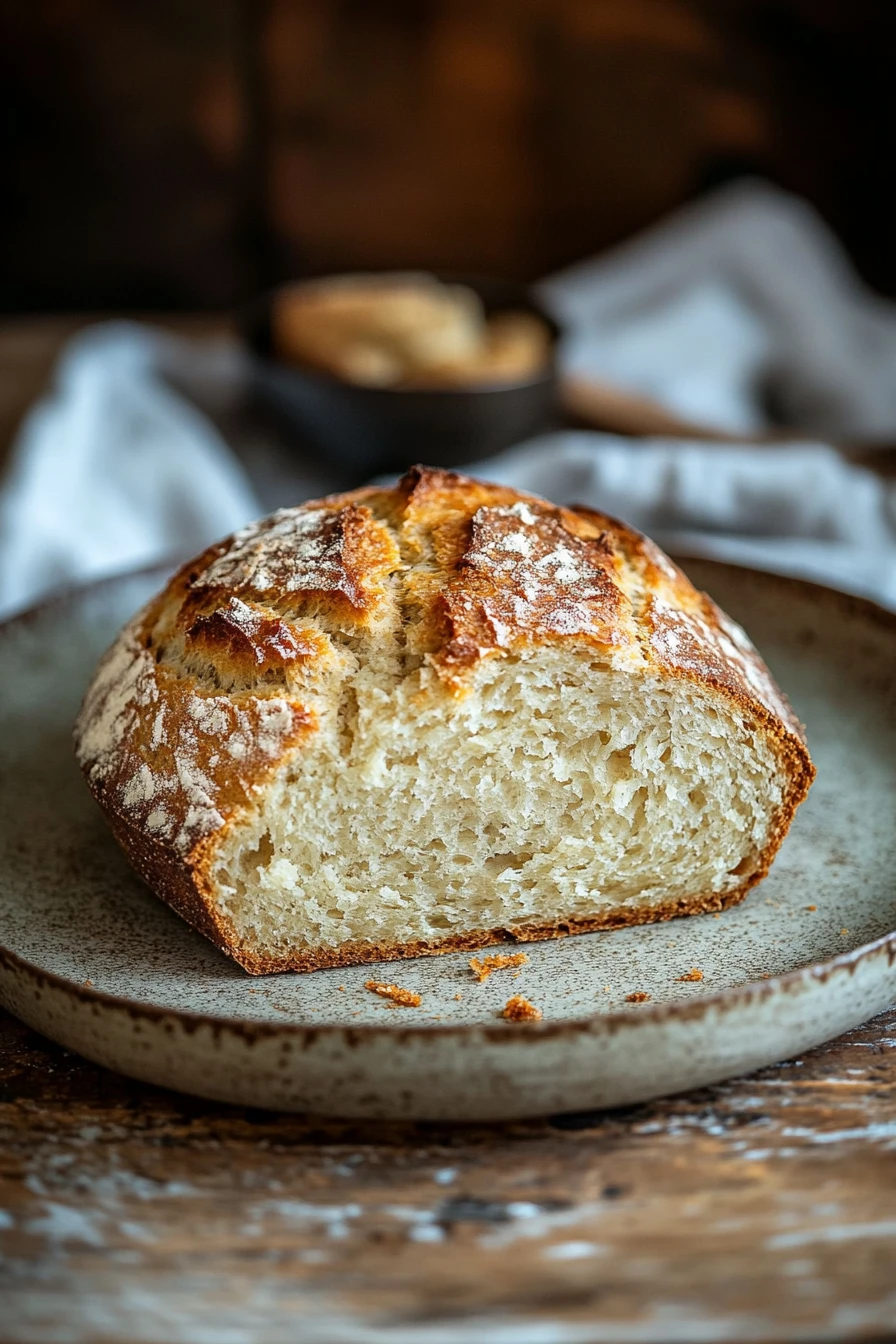 Close-up of freshly baked bread without yeast on a wooden board
