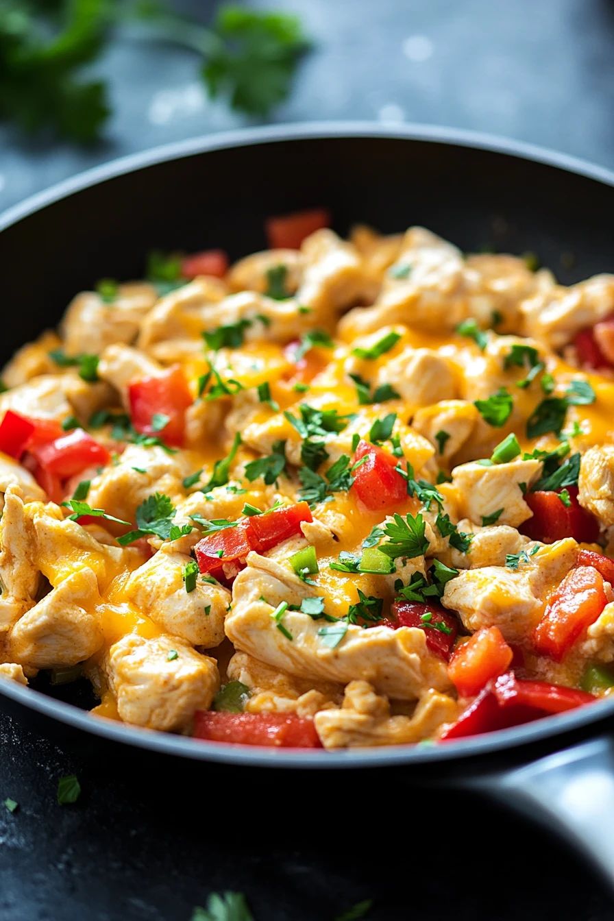 Close-up of a chicken breast breakfast dish with creamy sauce and herbs