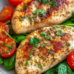Close-up of a chicken breast dinner with creamy sauce, ideal for a keto diet.