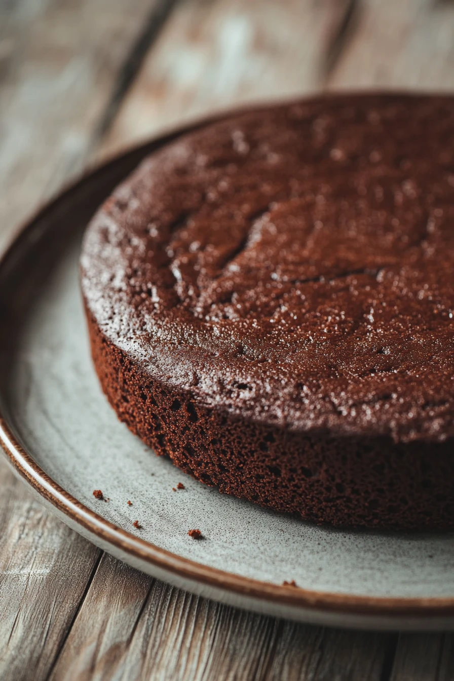 Close-up of a chocolate banana yoghurt cake with rich textures and a warm, inviting appearance.