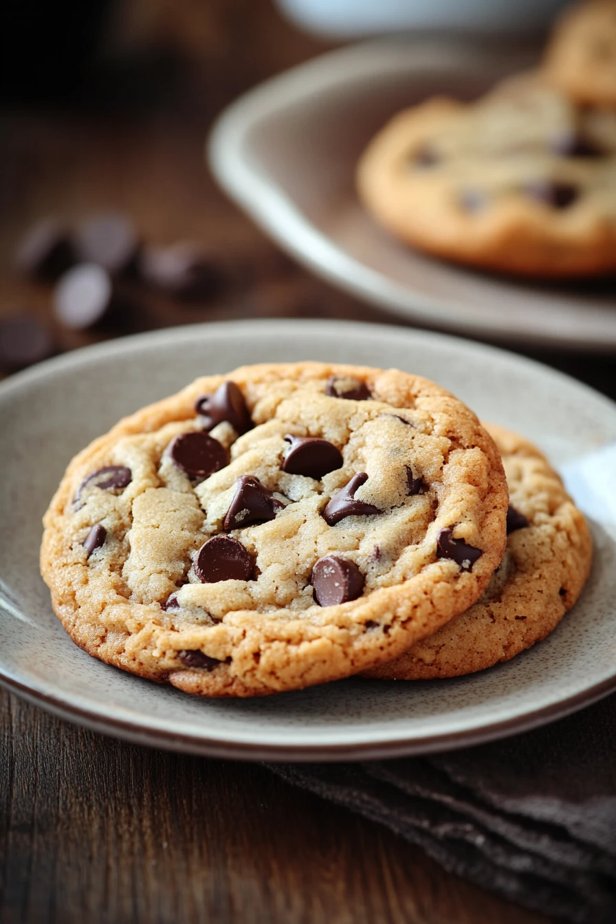 Close-up of freshly baked chocolate chip cookies on a white background
