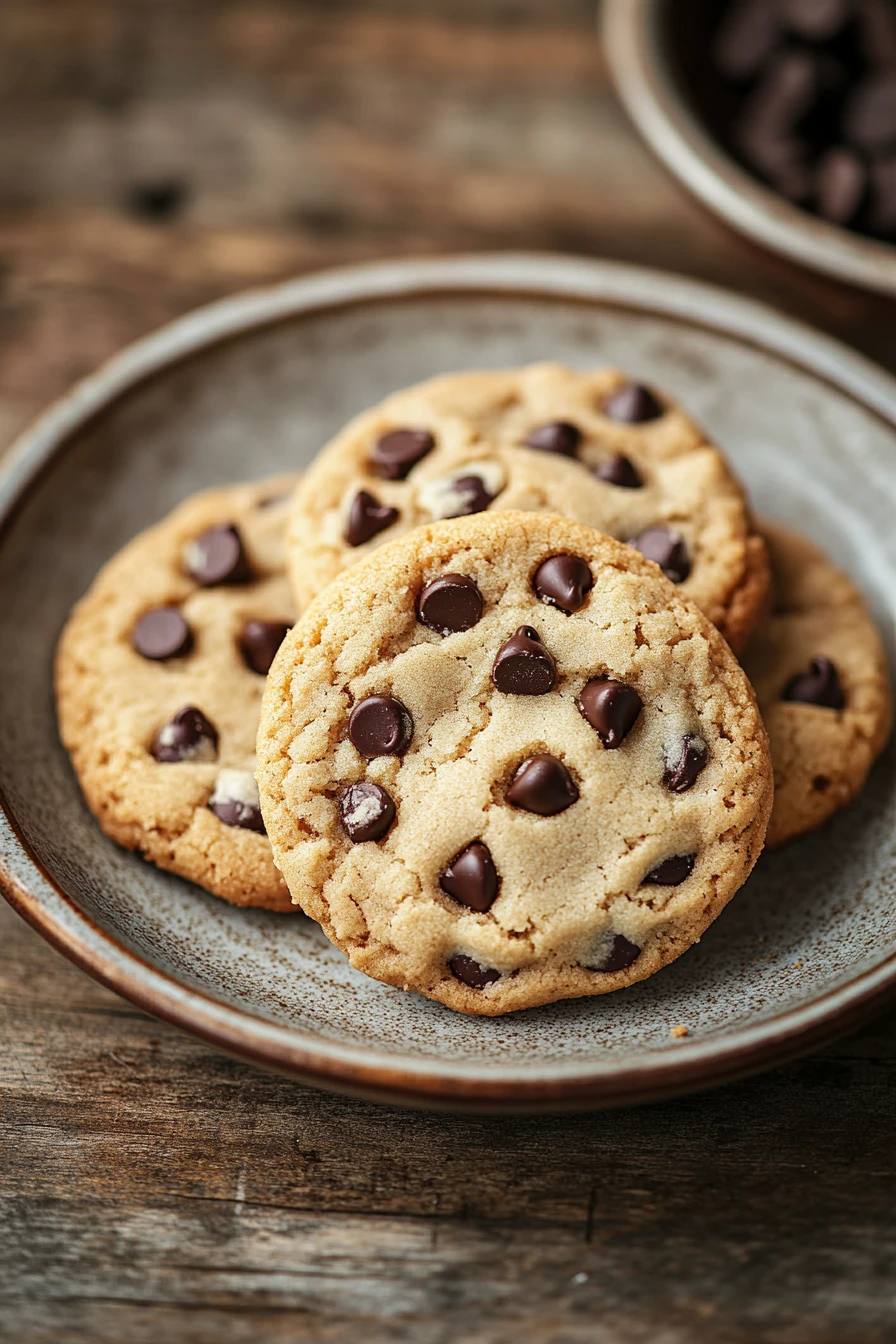 Close-up of freshly baked chocolate chip cookie dough cookies on a clean white background.