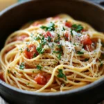 Close-up of creamy one pot pasta with chicken in a dutch oven