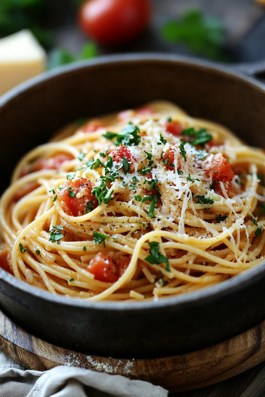 Close-up of creamy one pot pasta with chicken in a dutch oven