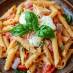 Close-up of creamy one pot pasta in an instant pot with herbs