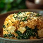 Crispy baked tofu with a golden crust on a clean white plate