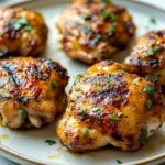 Close-up of grilled chicken thighs with crispy skin and char marks, perfect for air frying.