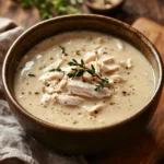 Close-up of a creamy chicken dish with herbs and gravy, showcasing high protein chicken gravy.