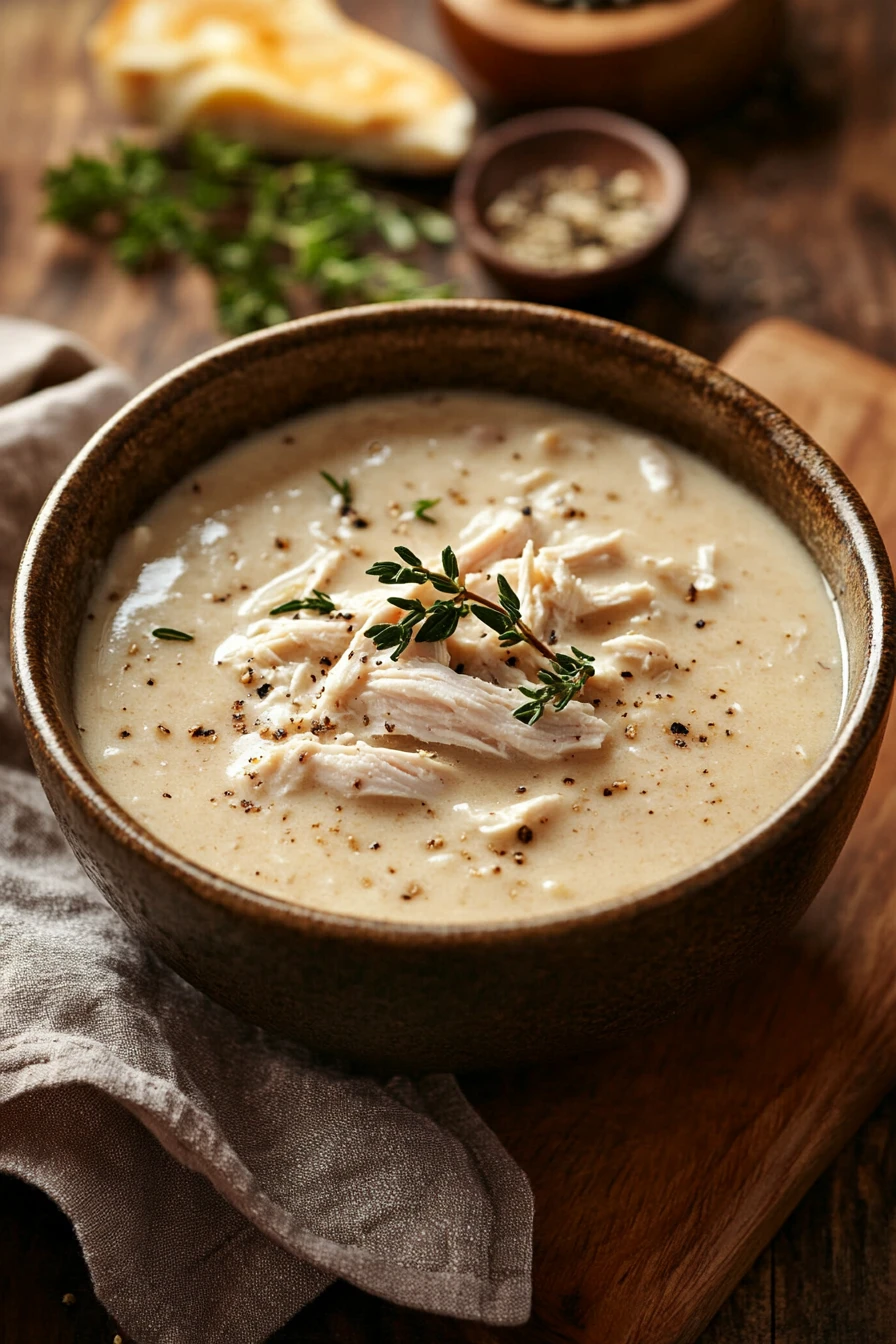 Close-up of a creamy chicken dish with herbs and gravy, showcasing high protein chicken gravy.