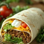 Close-up of high protein beef wraps with fresh ingredients