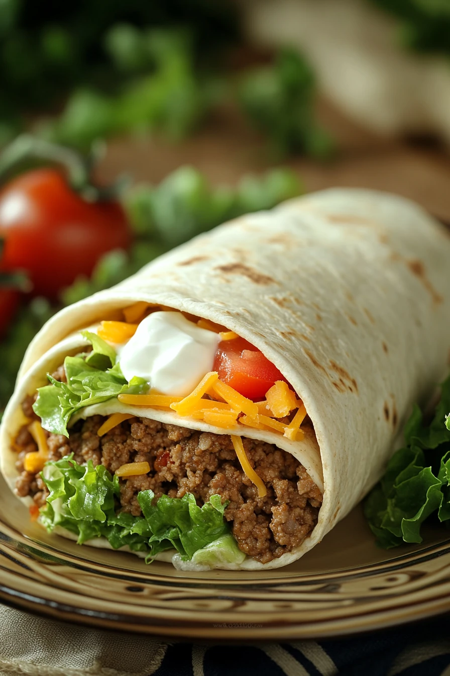 Close-up of high protein beef wraps with fresh ingredients